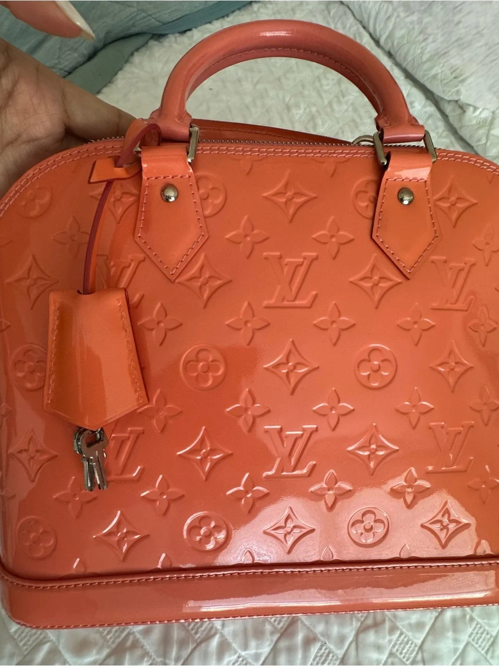 Louis Vuitton Coral Vernis Alma Satchel